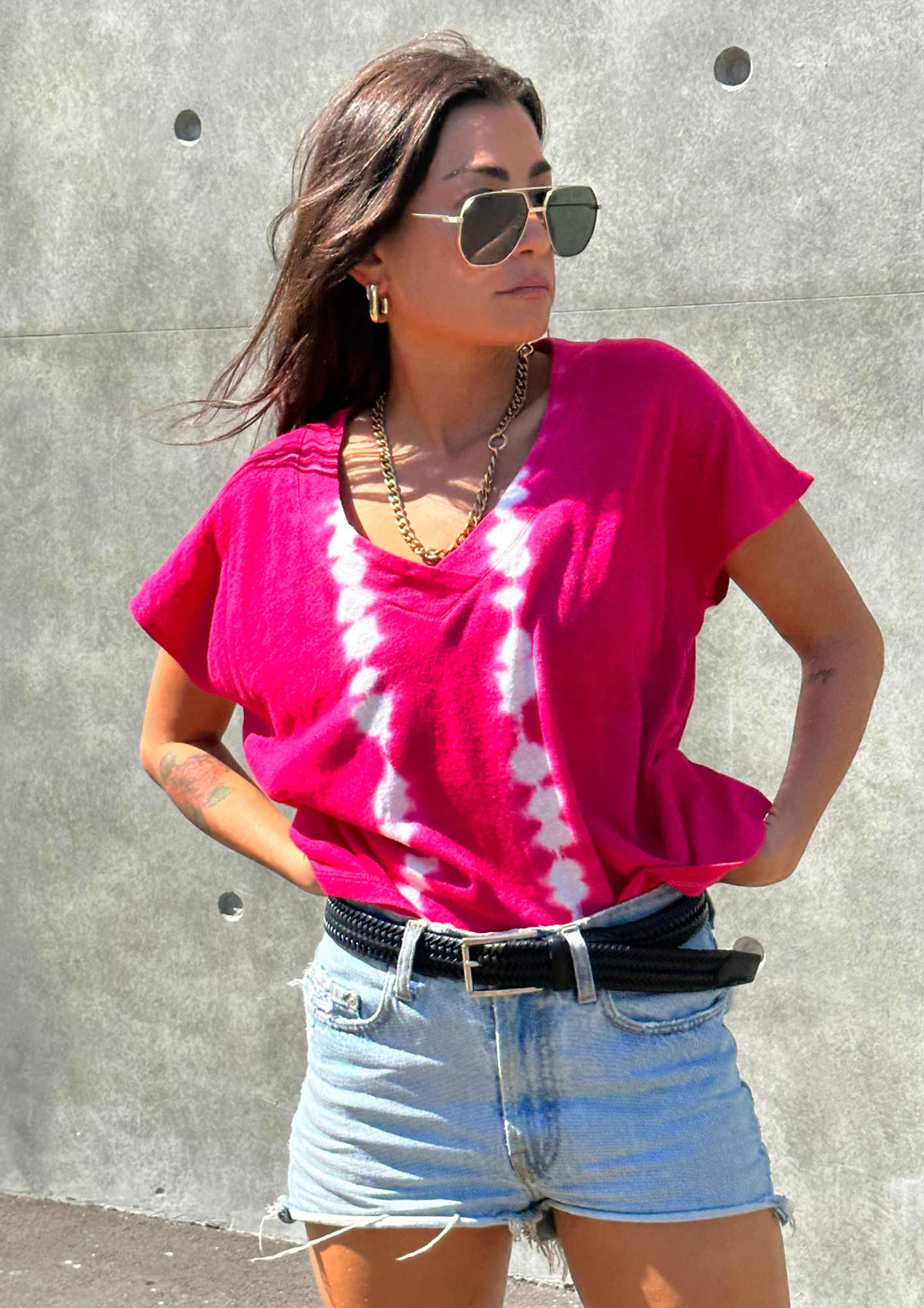 Linen V Tee Pink