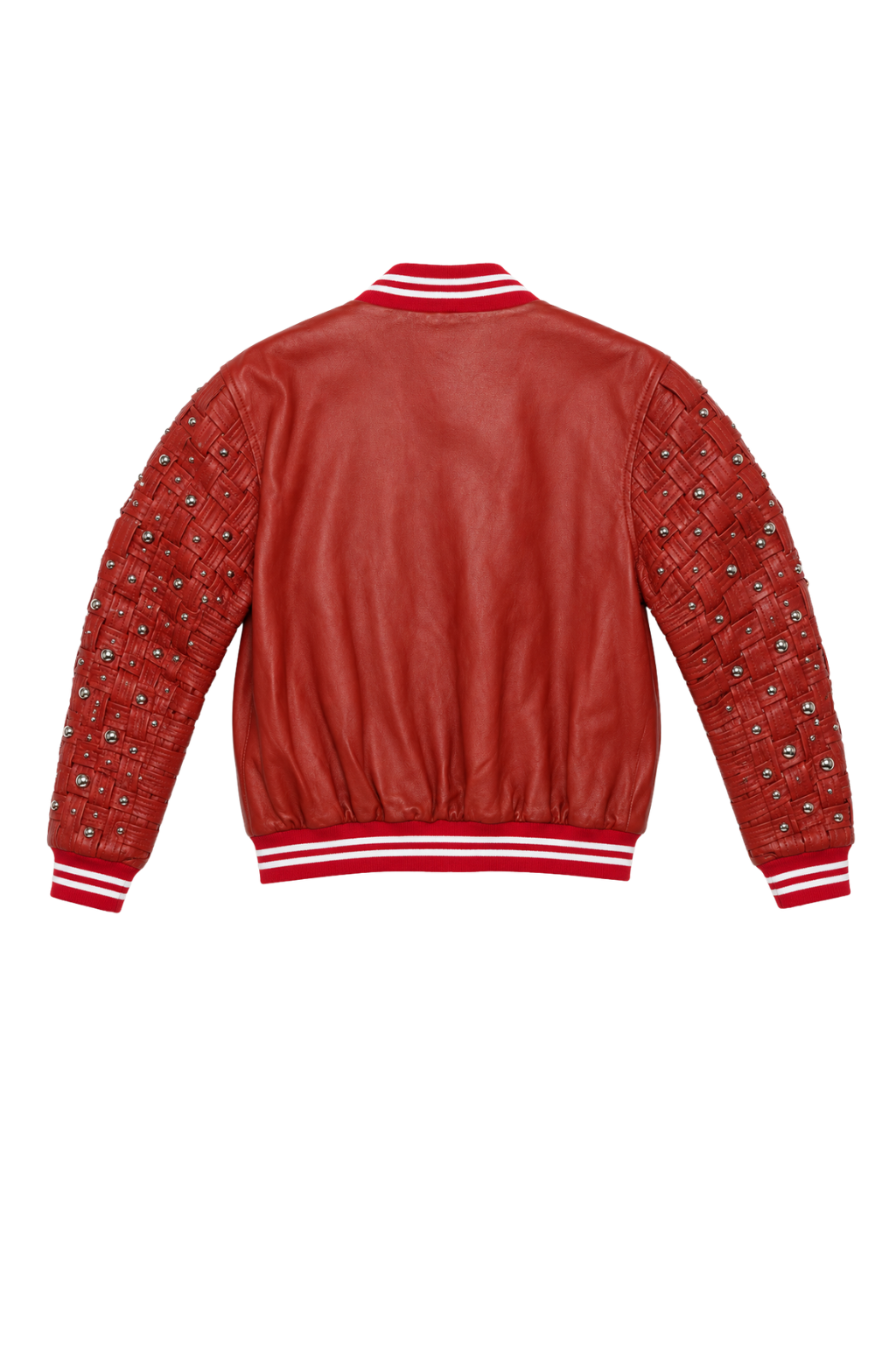 Caged Leather Bomber Red - Silver Hardware, detail