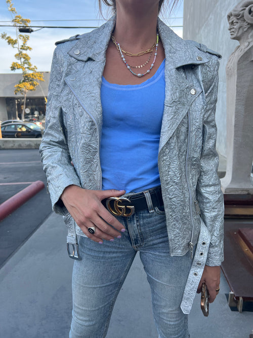 Crinkle Biker Leather Jacket