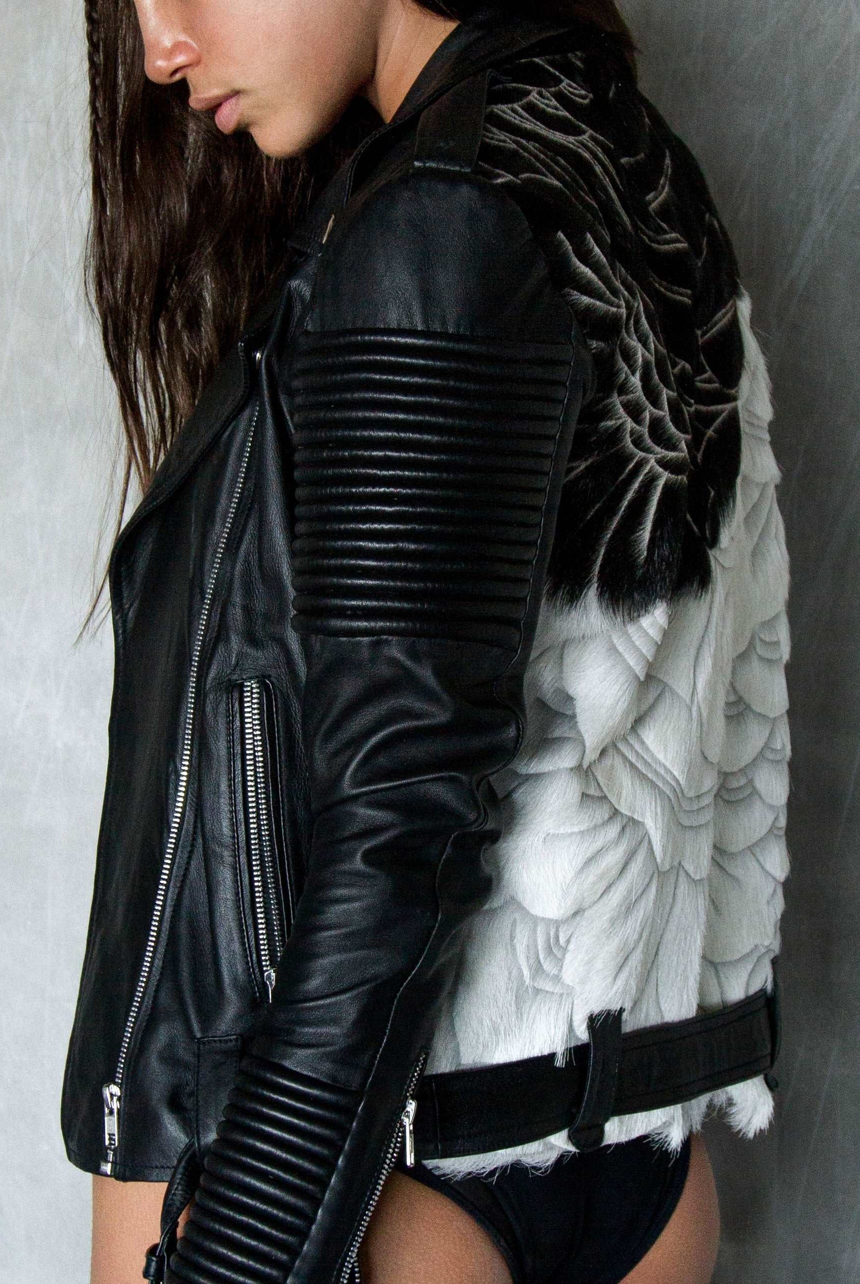Famous 2Tone Leather Biker - Black and White
