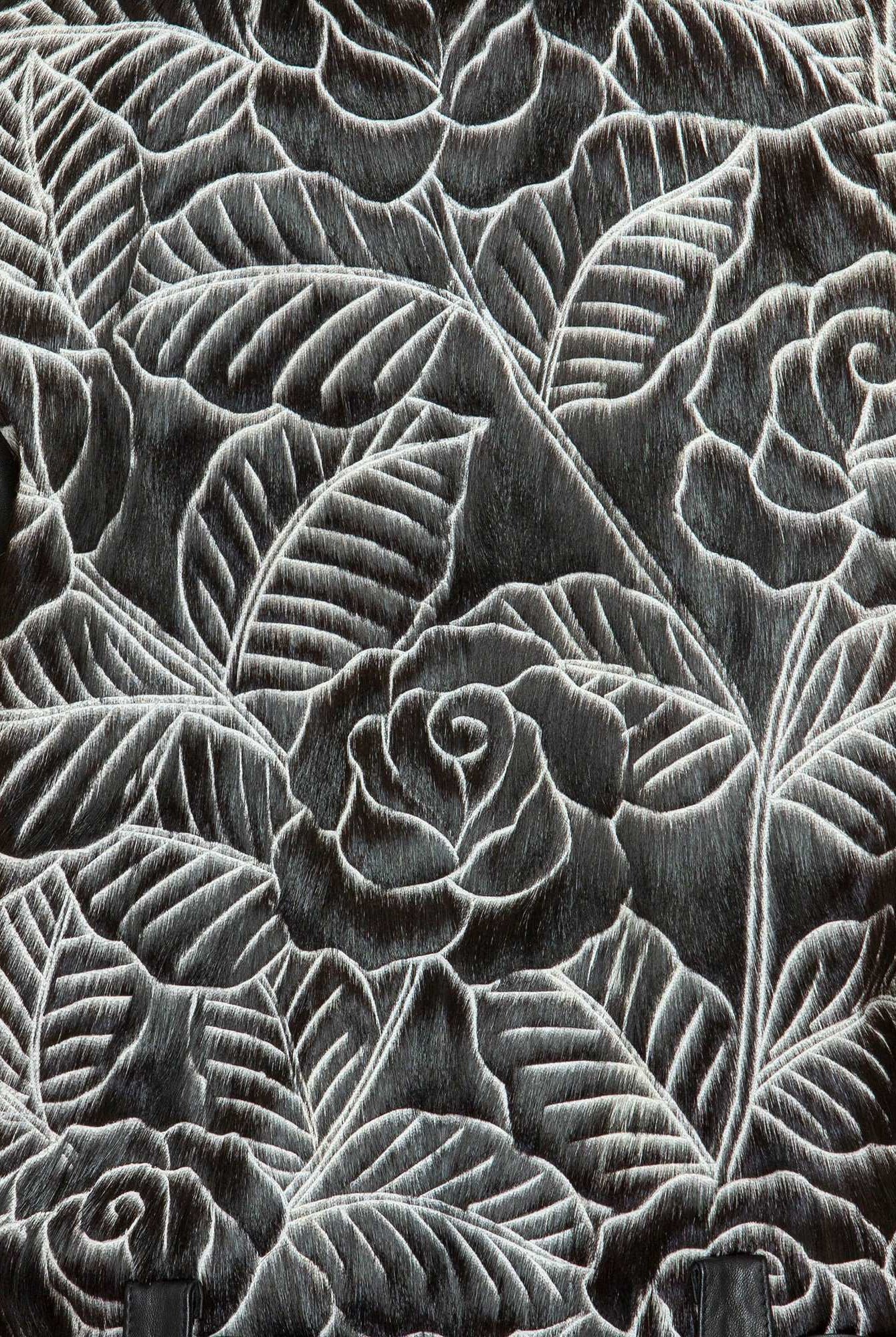 Carved Leather Biker Jacket - Black Rose