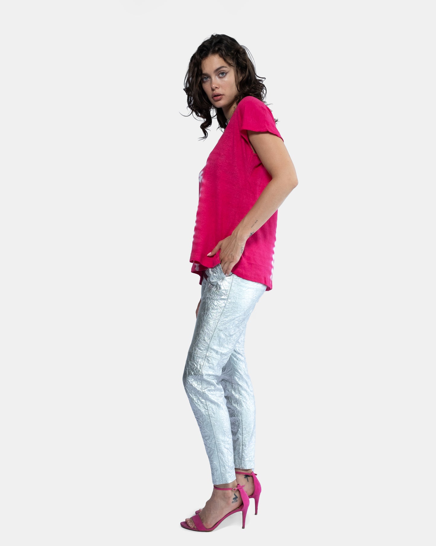 Linen V Tee Pink
