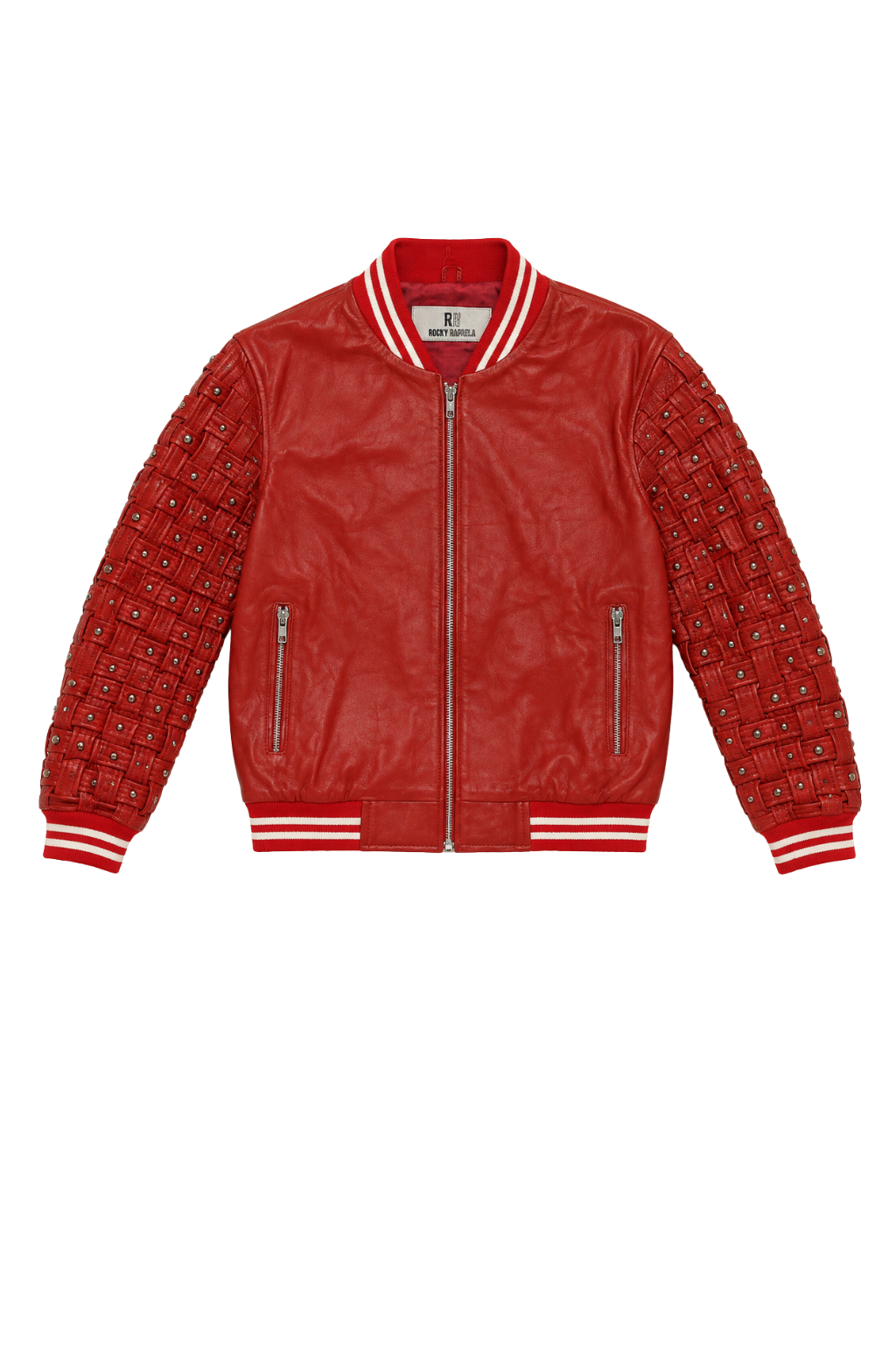 Caged Leather Bomber Red - Silver Hardware, front