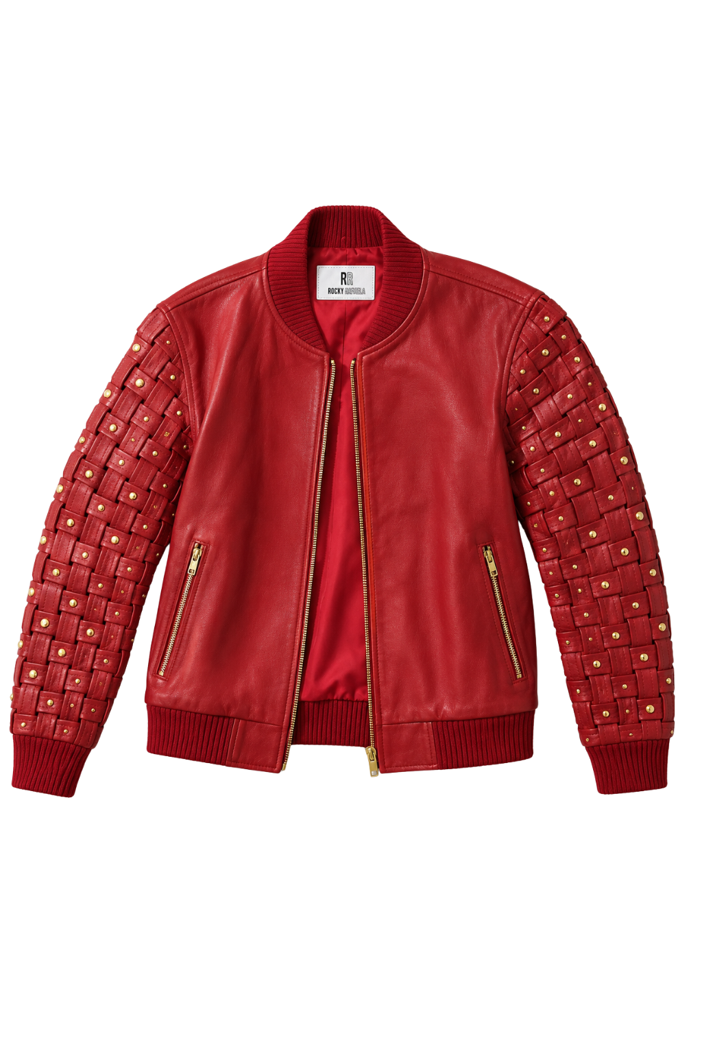 Caged Leather Bomber Red - Gold Hardware, front