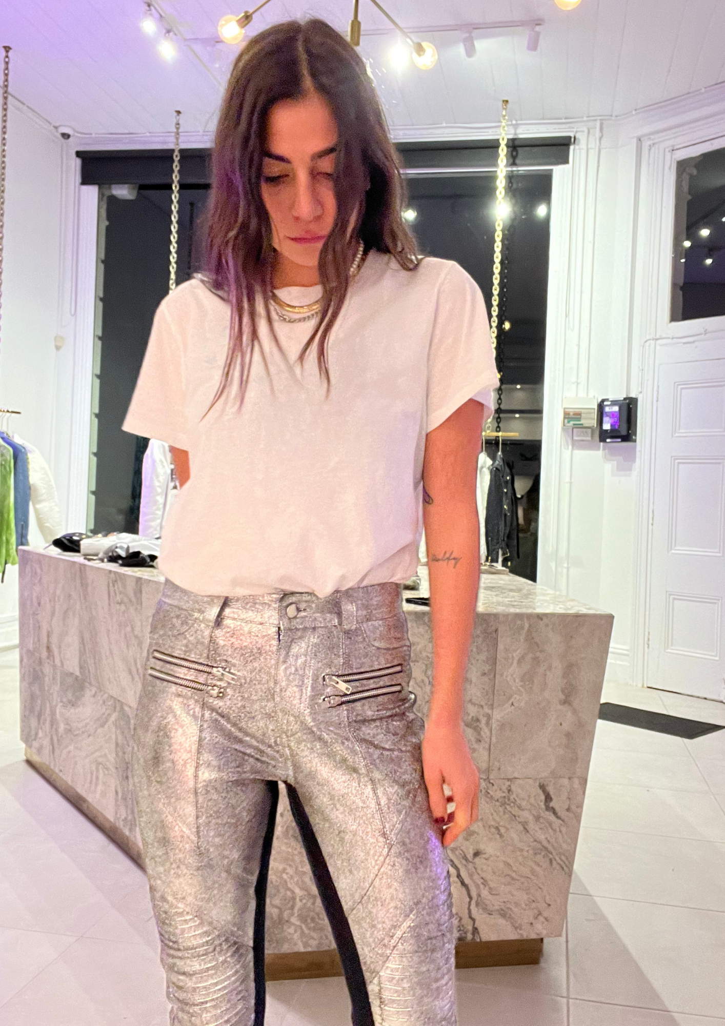 Armour Leather Pants - Silver
