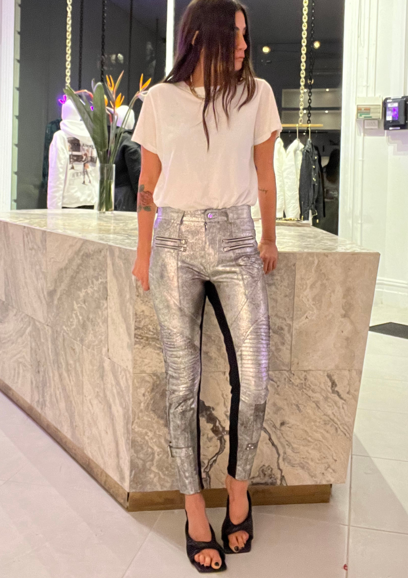 Armour Leather Pants - Silver