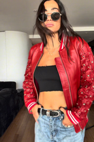 Caged Leather Bomber Red - Silver Hardware, back