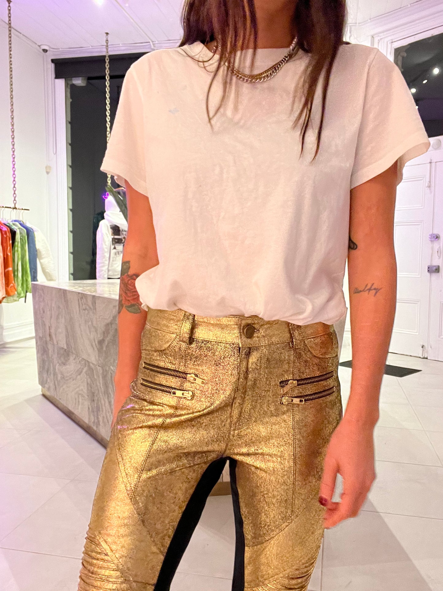 Armour Leather Pants - Gold