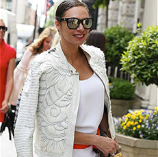 LILLY BECKER, ATTENDS VICTORIA BECKHAMS FASHION SHOW IN HER ROCKY RAFAELA JACKET IN MAYFAIR, LONDON.