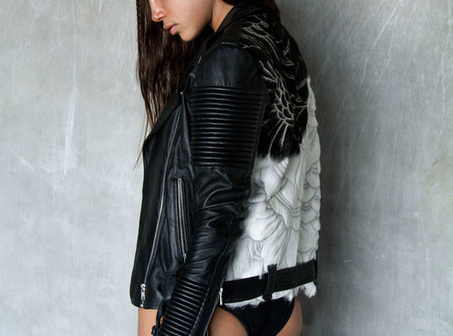 Famous 2Tone Leather Biker - Black and White