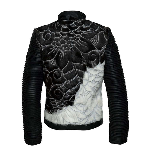 Baroque Leather Biker Jacket - Black White