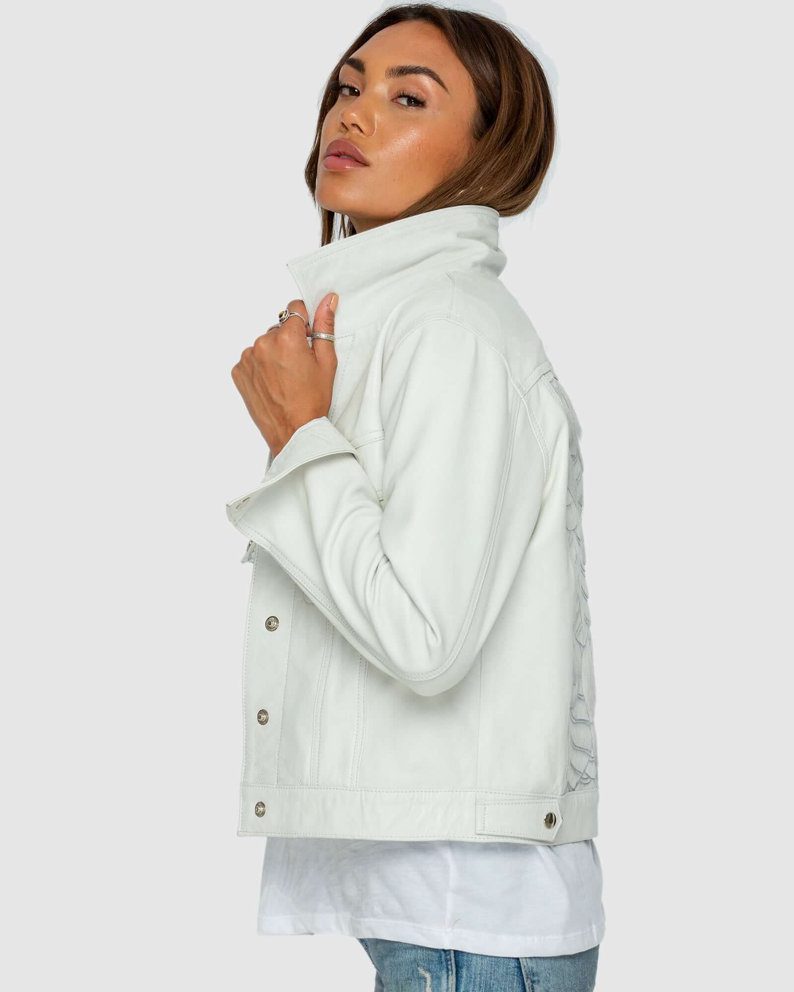"Denim Style" Leather Jacket - White