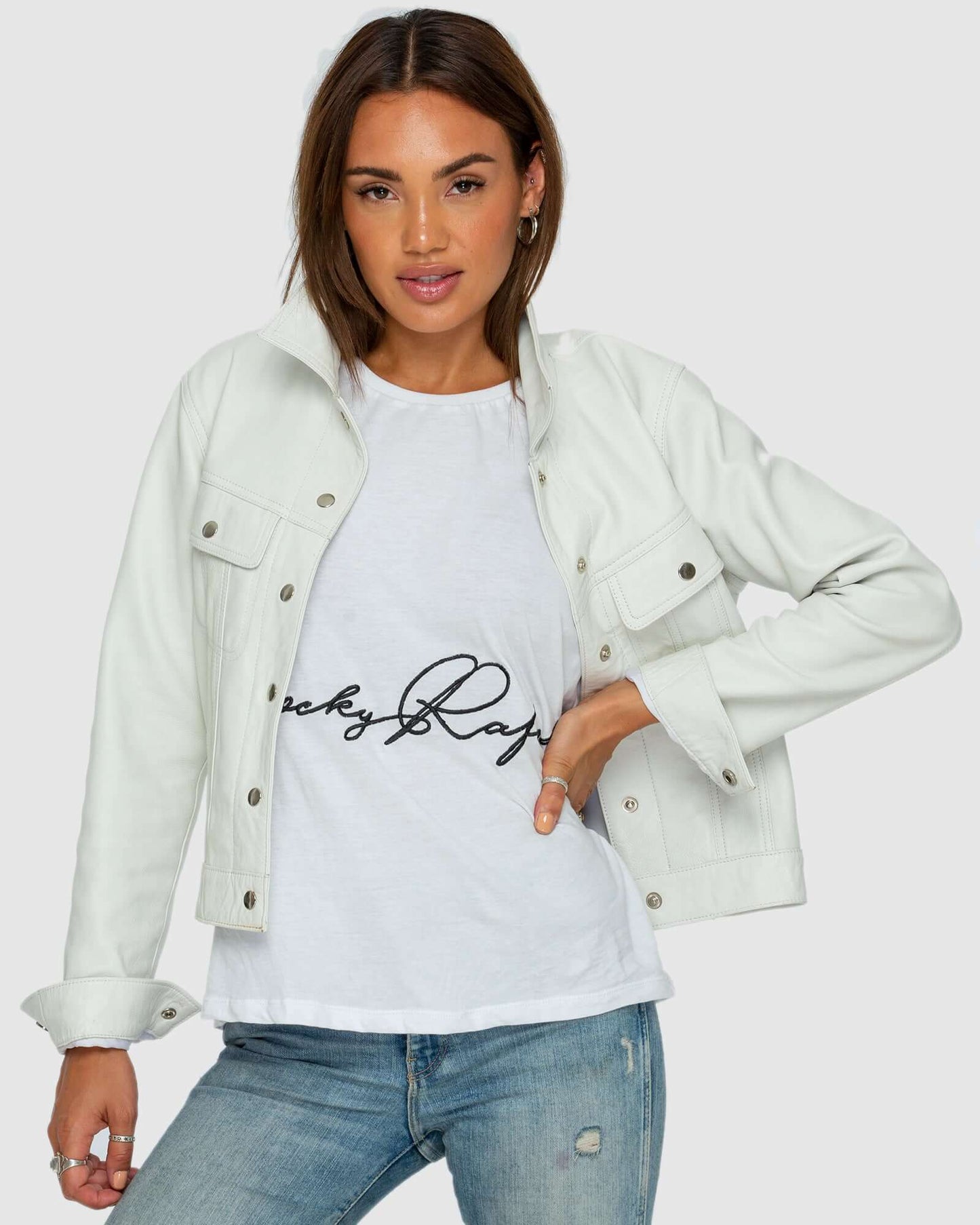 "Denim Style" Leather Jacket - White