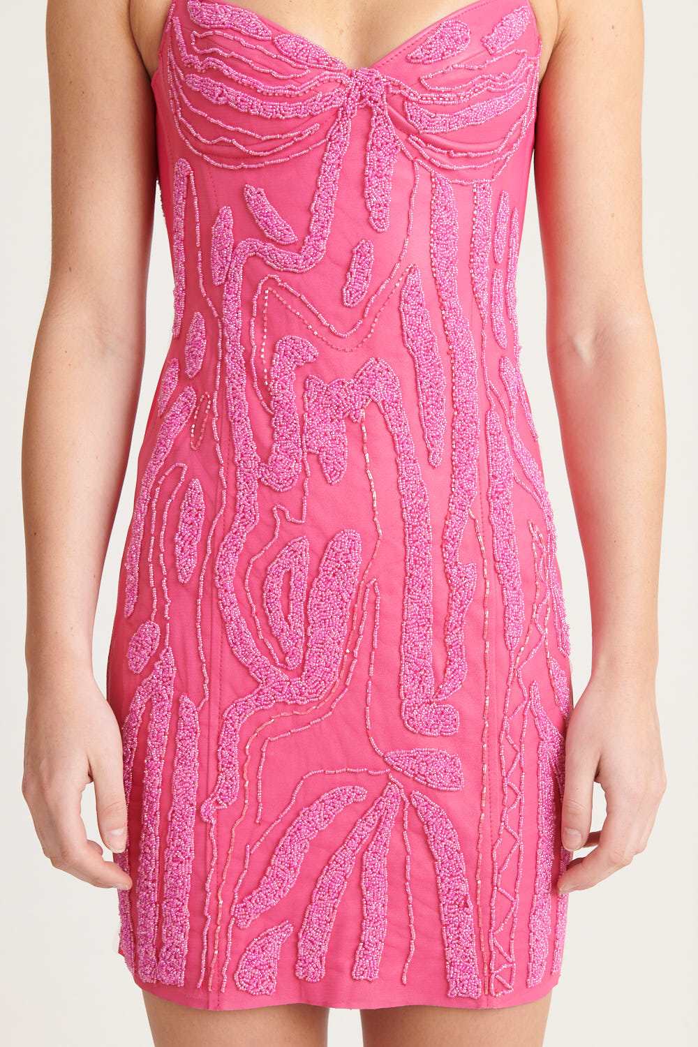 Beaded Leather Date Dress - Pink