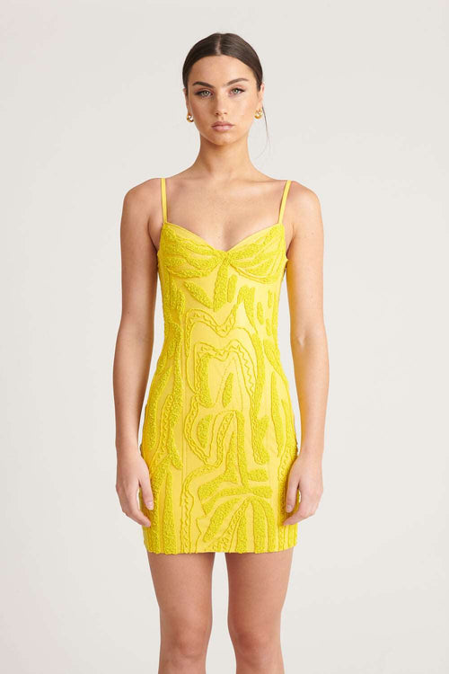 Beaded Leather Date Dress - Yellow