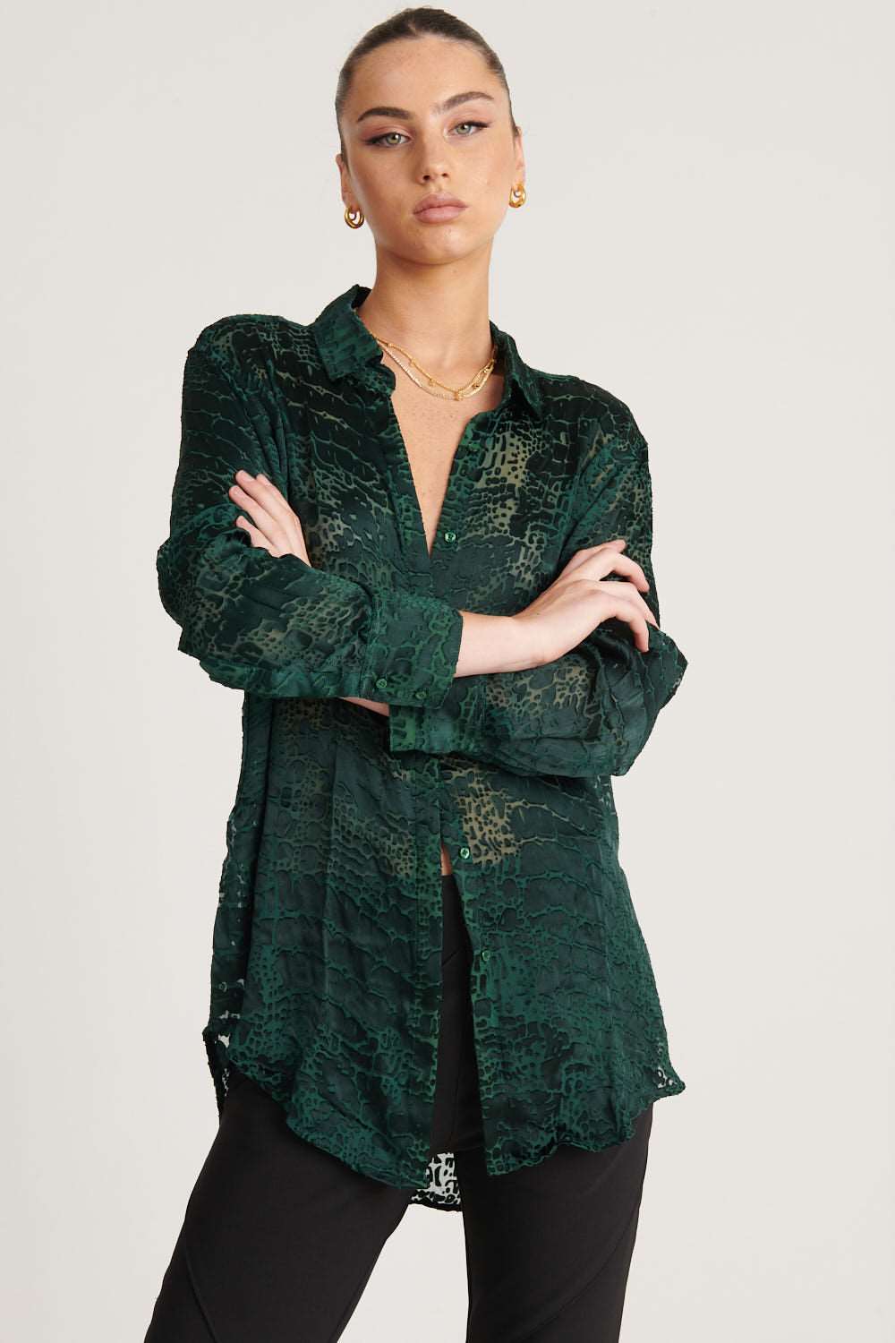 Rocky Rafaela Croc Silk Shirt Green