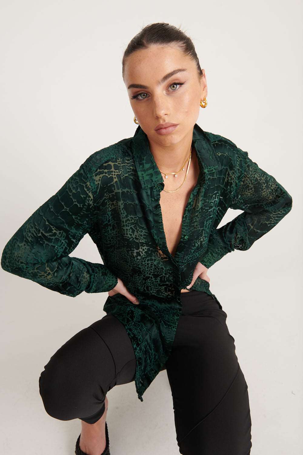 Rocky Rafaela Croc Silk Shirt Green