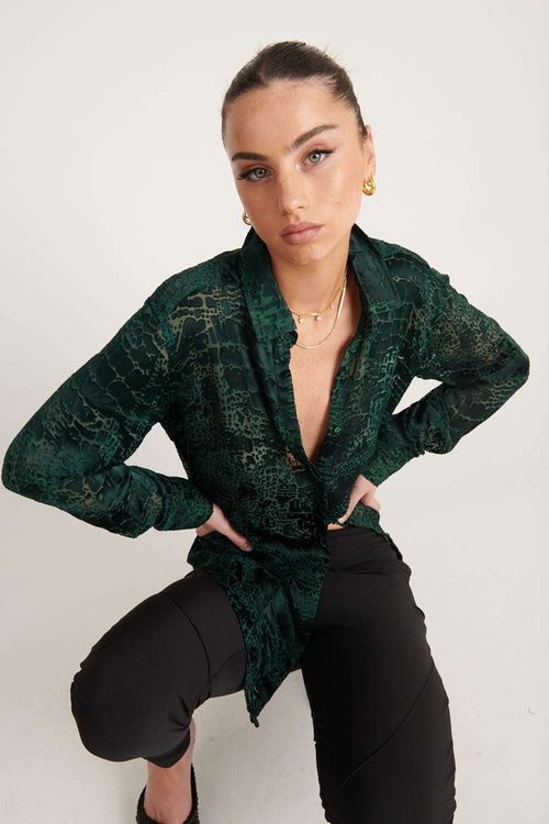 Rocky Rafaela Croc Silk Shirt Green