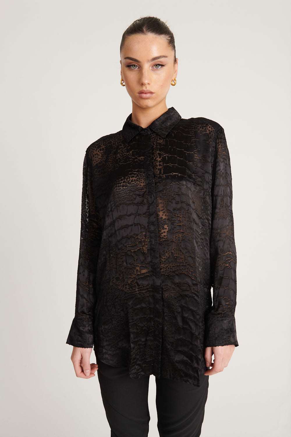 Croc Silk Shirt Black