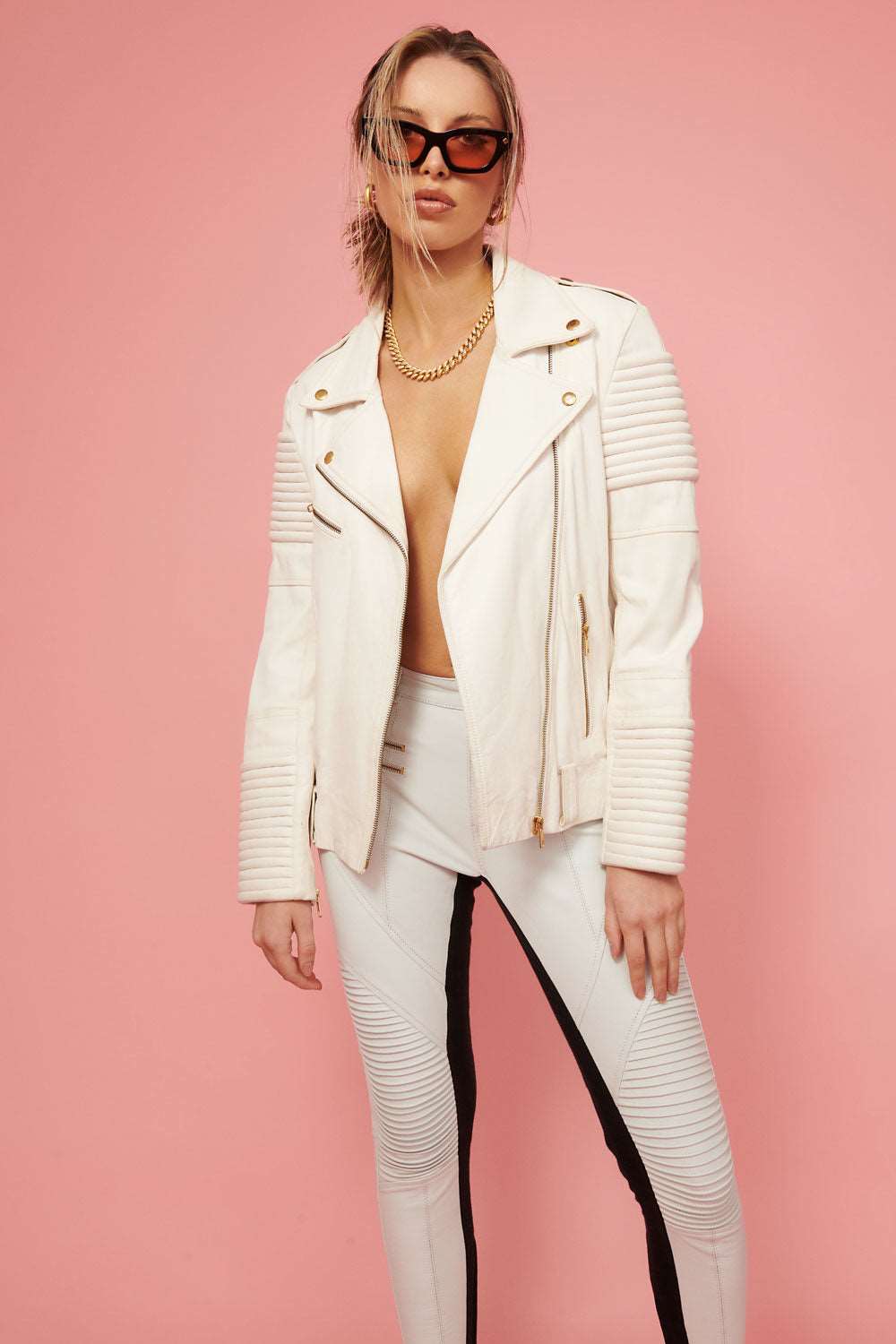 Perfect White Biker Jacket with Gold Details