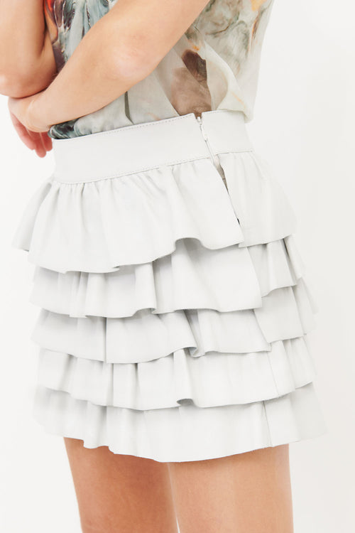Leather Frill Skirt White