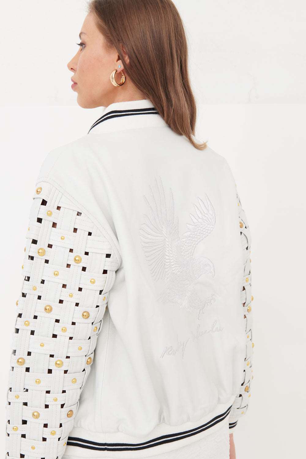 Leather Woven Bomber Jacket - White