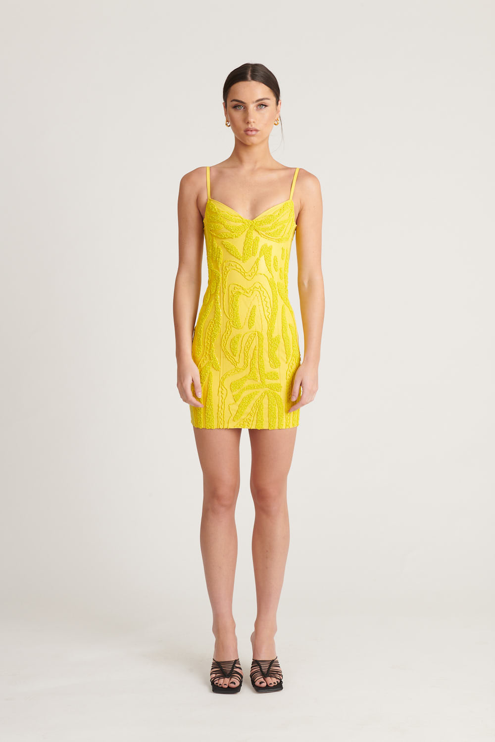 Beaded Leather Date Dress - Yellow