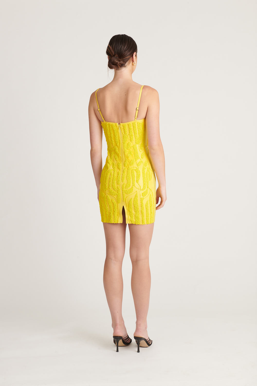 Beaded Leather Date Dress - Yellow