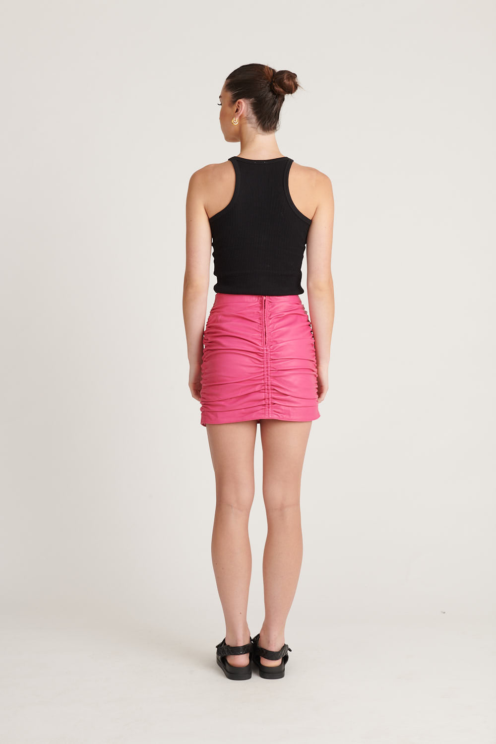 Leather Gather Skirt - Pink