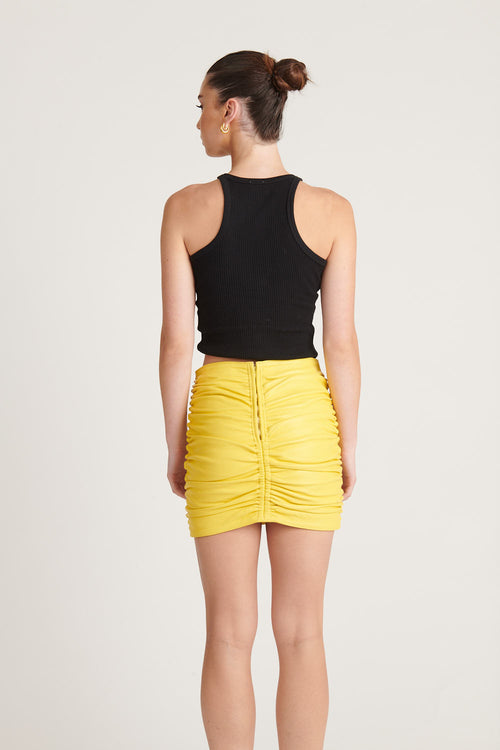 Leather Gather Skirt - Yellow
