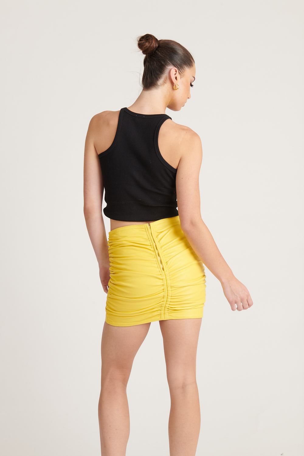 Leather Gather Skirt - Yellow