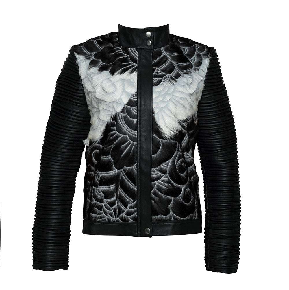 Baroque Leather Biker Jacket - Black White
