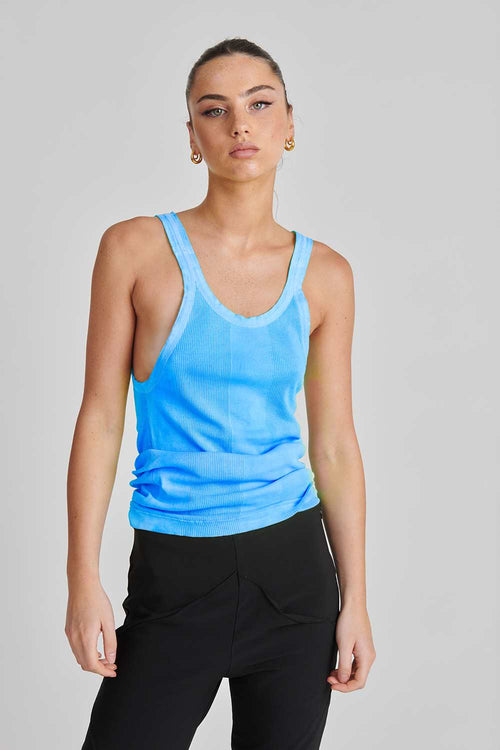 Front of Electric Blue Ribbed Cotton Tank 