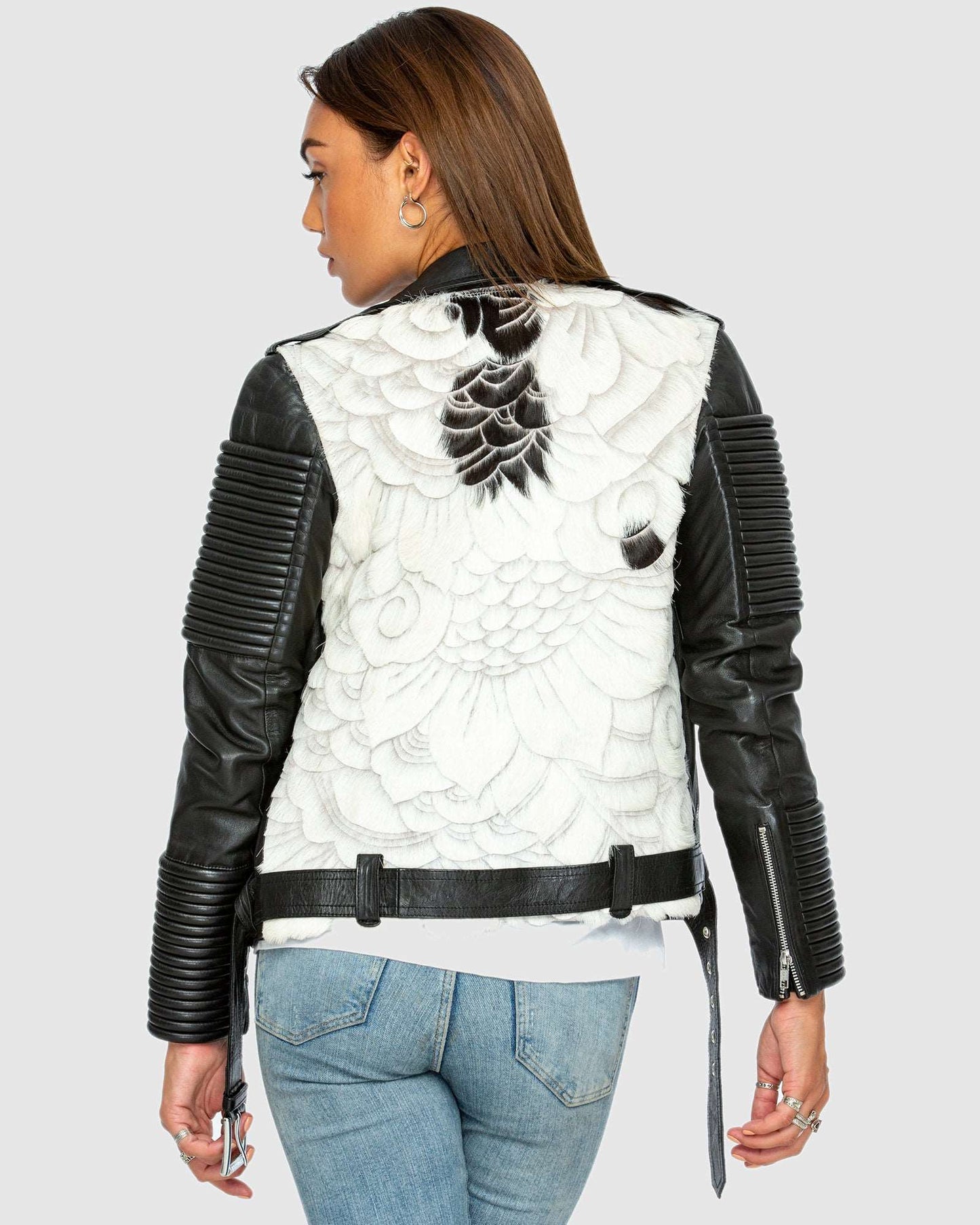 Famous 2Tone Leather Biker - Black and White